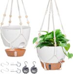 Self-Watering Hanging Planter with Macrame Hanger and Water Reservoir