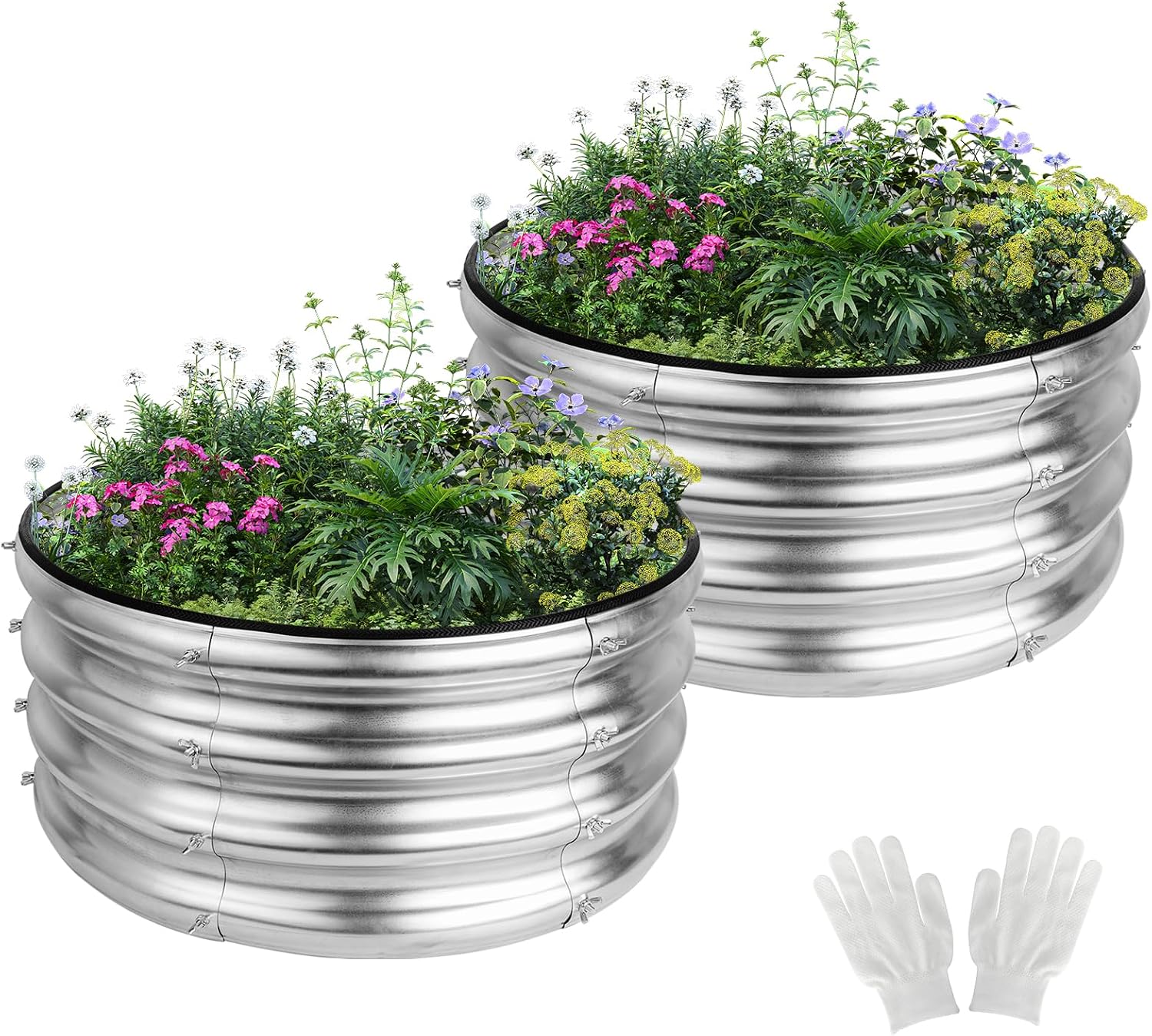 2 Pack 2x2x1ft Round Galvanized Raised Garden Bed Kits, Sliver | Raised Garden Beds Metal Planter Outdoor Easy Assembly Garden Bed for Planting Vegetables, Fruits & Flowers Round Galvanized Garden Bed