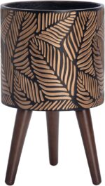 Bronze Grey Planter with Wood Stand