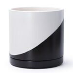 Ceramic Cylinder Planter with Saucer, 8.2 Inch