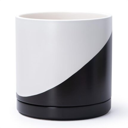 Ceramic Cylinder Planter with Saucer, 8.2 Inch