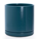 Ceramic Cylinder Planter with Saucer, 8.2 Inch