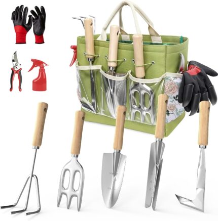 Garden Tool Set with Tote Bag, 9 Pieces
