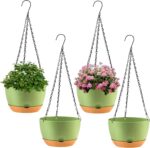 Hanging Planters with Drainage Holes and Chains, Set of 4