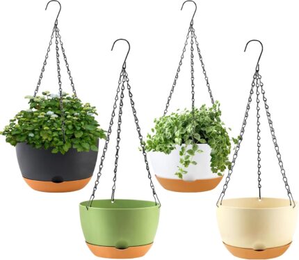 Hanging Planters with Drainage Holes and Chains, Set of 4