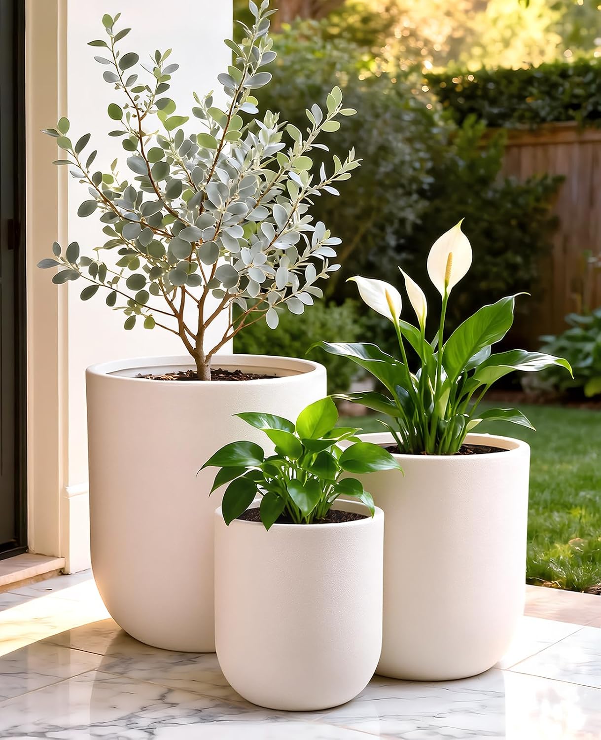 Large Plastic Plant Pots — Set of 3, 10/11.5/13 in, Heavy Duty