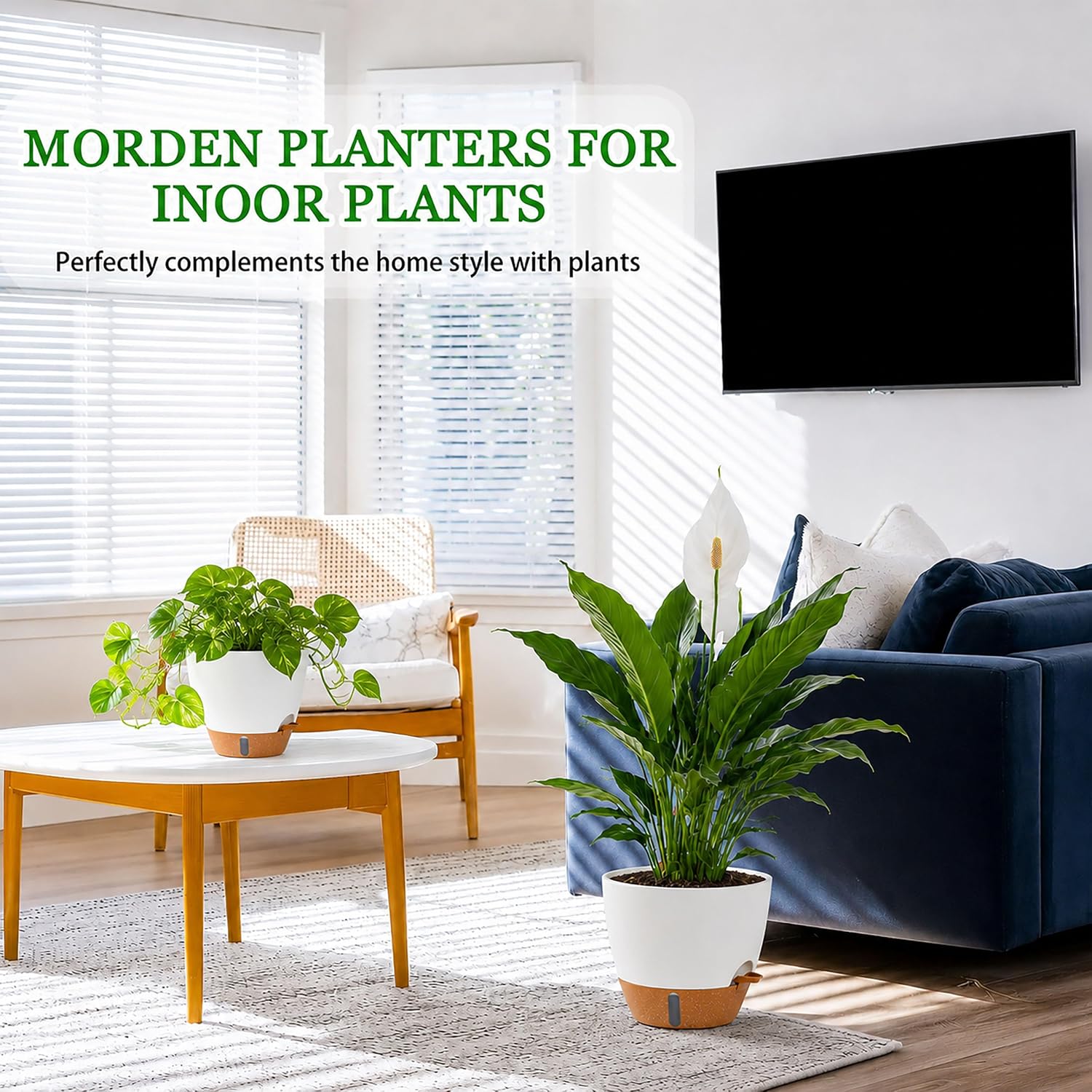 Large Self-Watering Planters — 8/10/12 in, White, Deep Reservoir