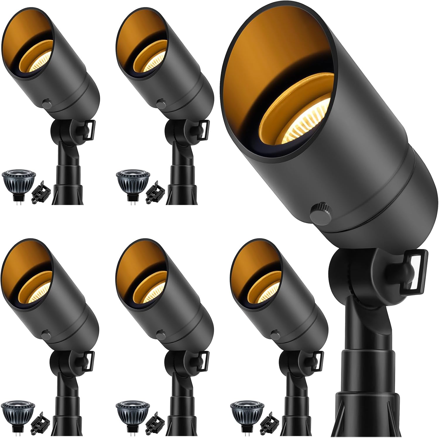 Low Voltage Landscape Spotlights, 12V, 5W MR16 Bulb, Aluminium, 6 Pieces