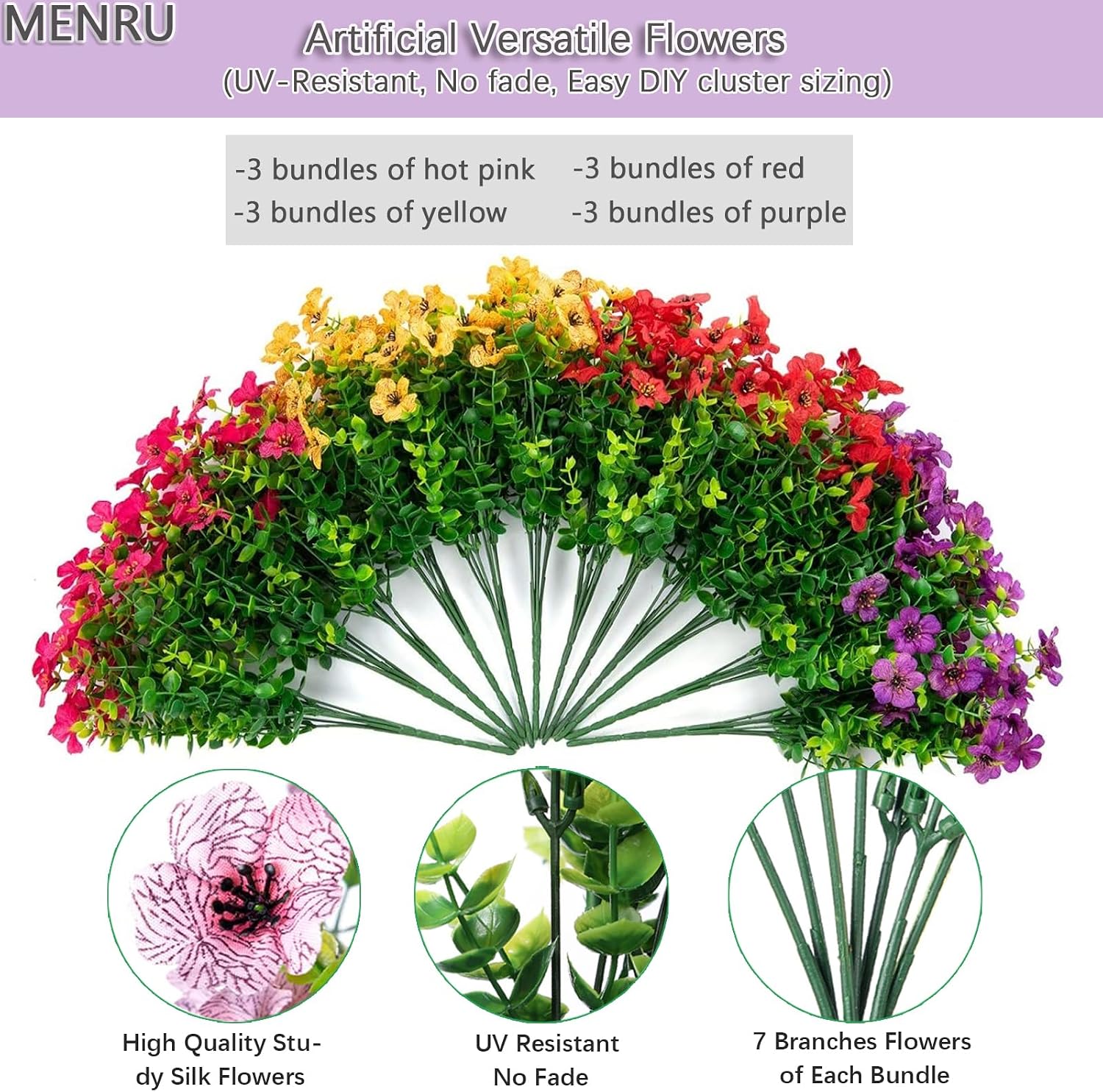 Artificial Outdoor Flowers - 12 Bundles, UV Resistant - Image 3