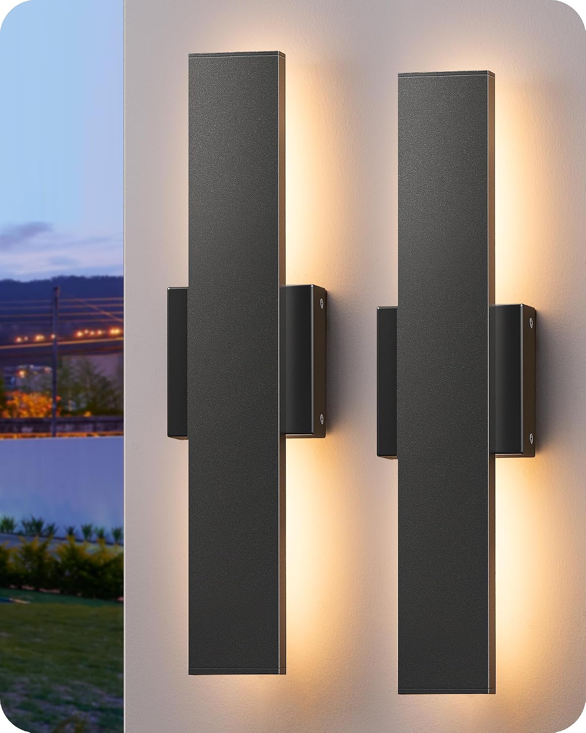 Modern Outdoor Wall Sconces, 15.7 Inch, Black, 2 Pieces