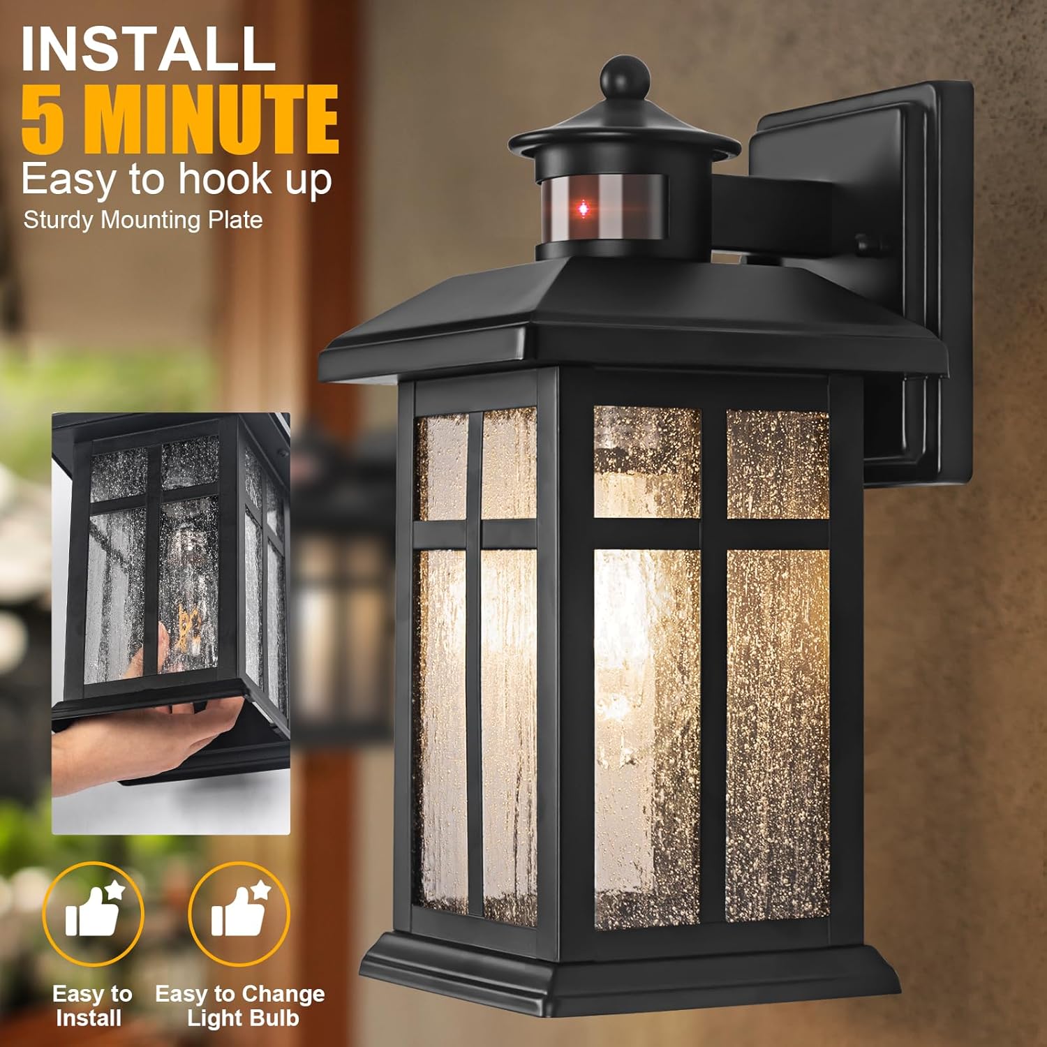 Motion Sensor Outdoor Wall Lights, E26 Socket, Black, 2 Pieces — view 2