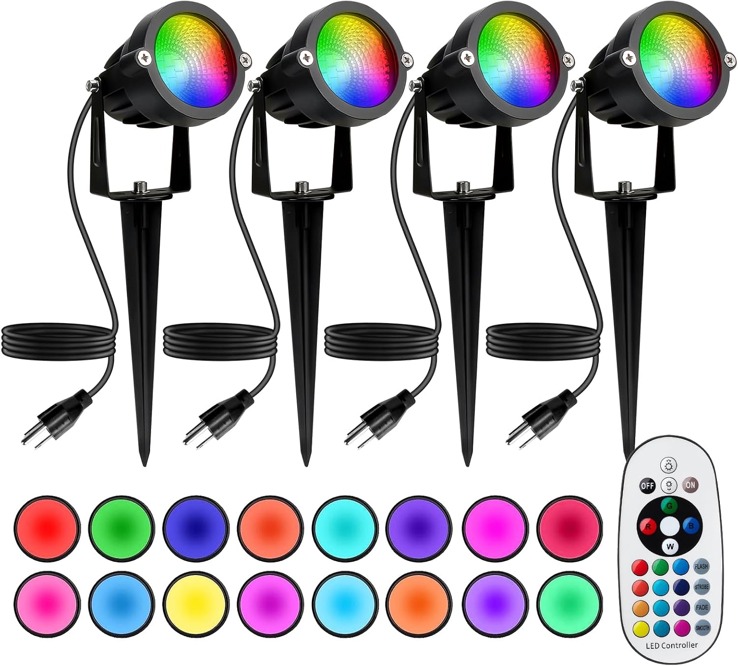 Outdoor Colour Changing Spotlights, 12W, 16 Colours, 4 Pieces
