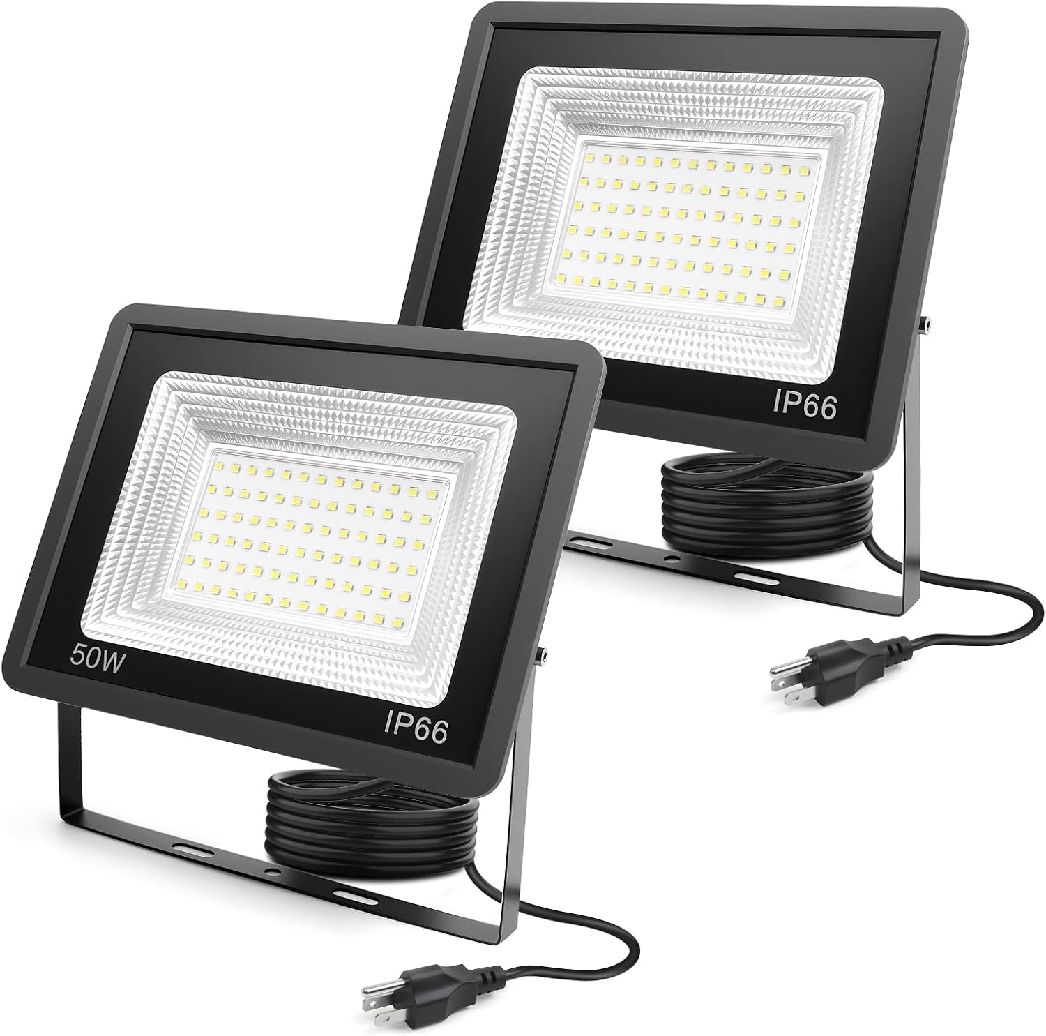 Outdoor LED Flood Lights, 50W, with 5 ft Cord, 2 Pieces