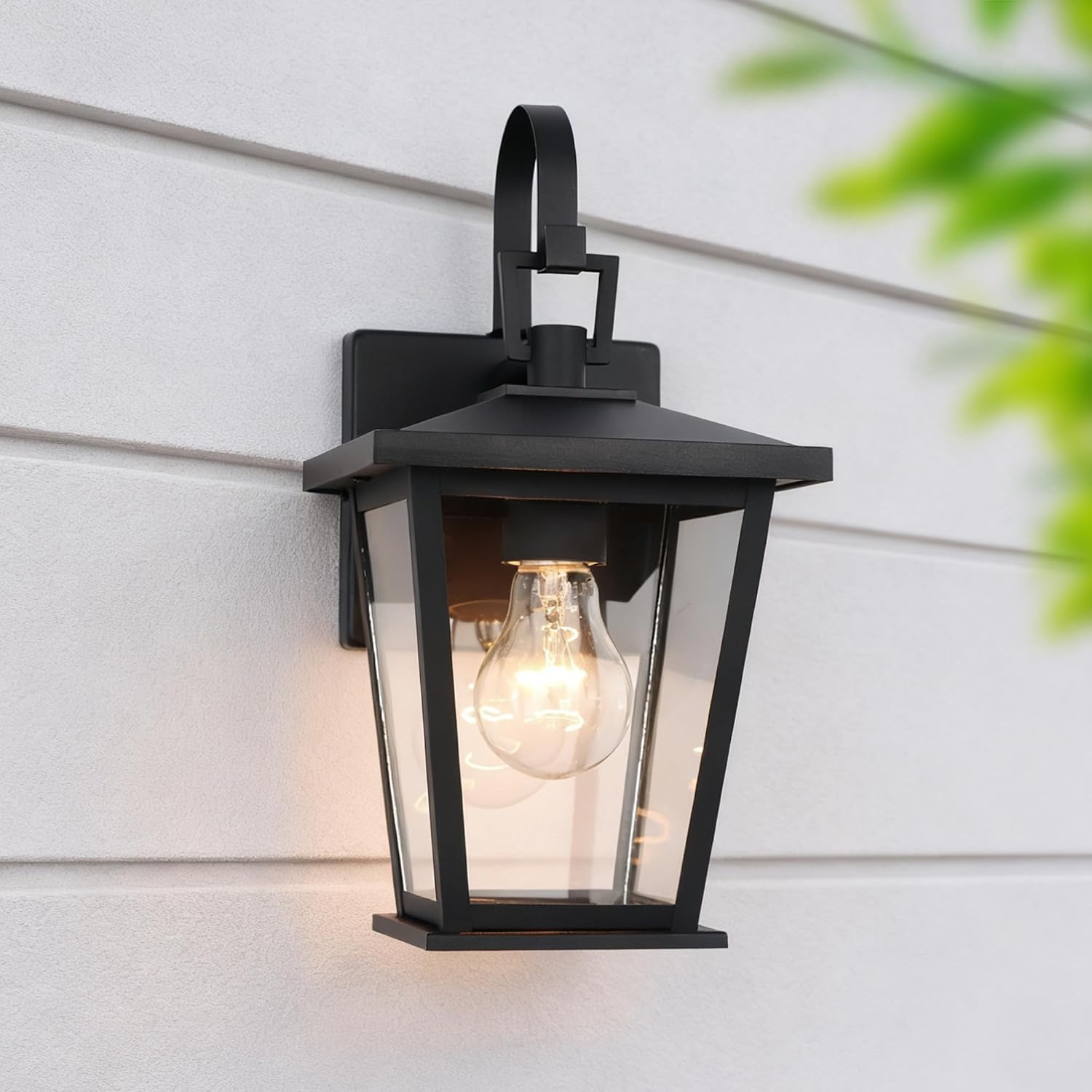 Outdoor Wall Lantern, Matte Black, Glass Panels, 12.5 Inch