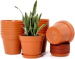 Plastic Plant Pots with Drainage and Matching Trays