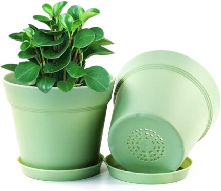 Plastic Plant Pots with Drainage and Matching Trays