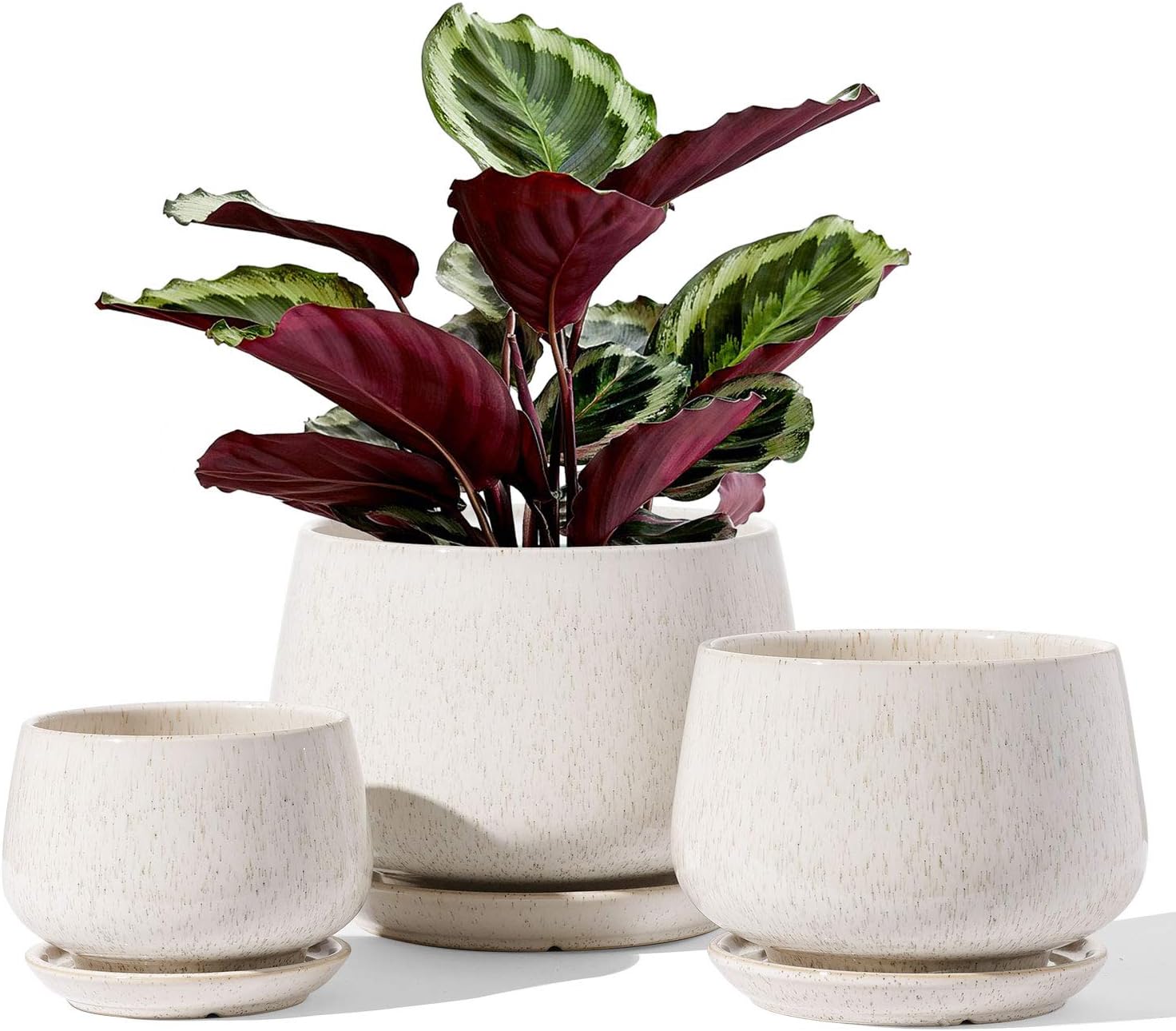 Reactive Glaze Ceramic Planters — Set of 3, 4.1/5.1/6.5 in, Beige