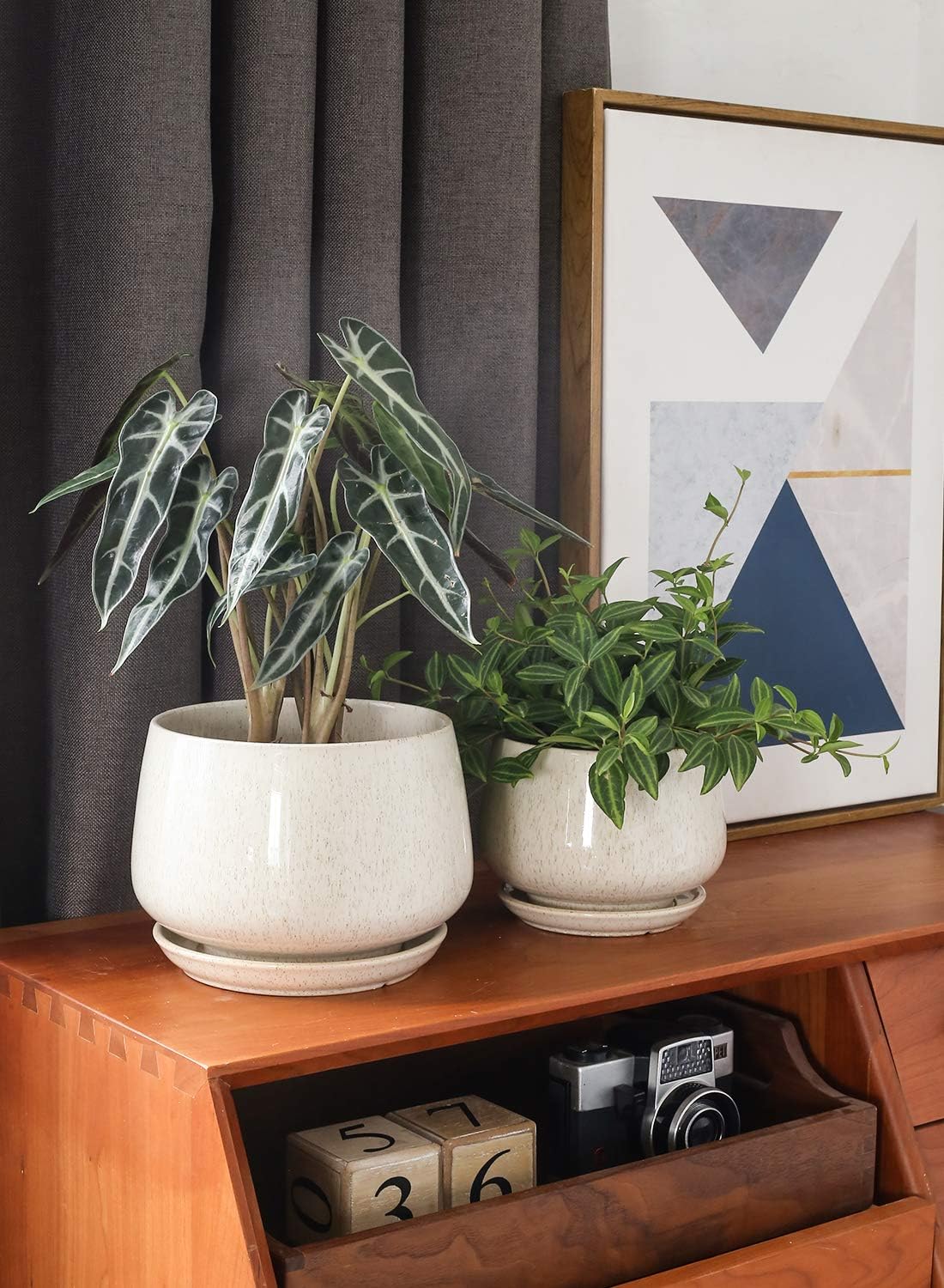 Reactive Glaze Ceramic Planters — Set of 3, 4.1/5.1/6.5 in, Beige