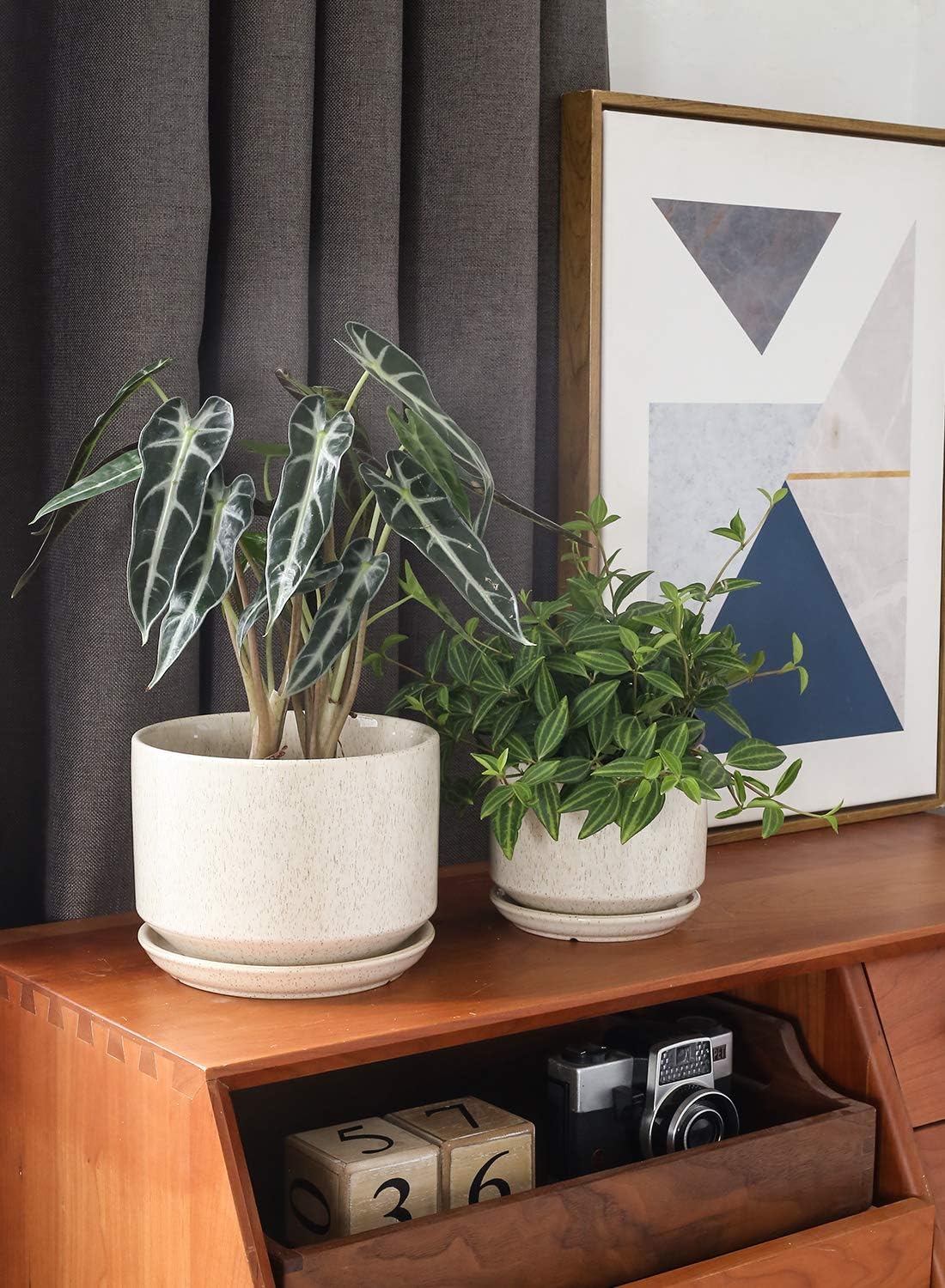 Reactive Glaze Ceramic Planters — Set of 3, 4.3/5.3/6.8 in, Beige