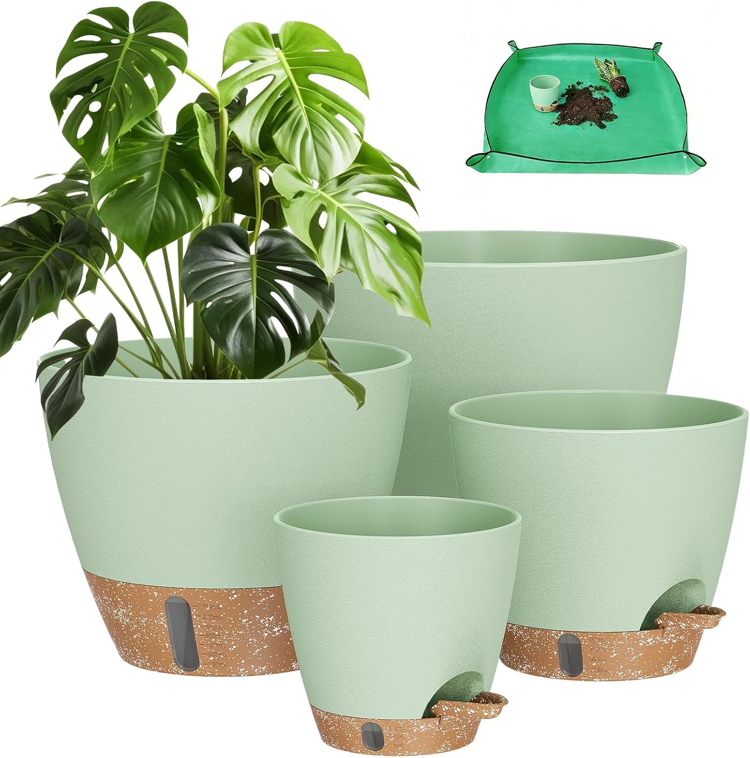 Self-Watering Plant Pots — Set of 5, 6/8/10/12 in, Matt Finish