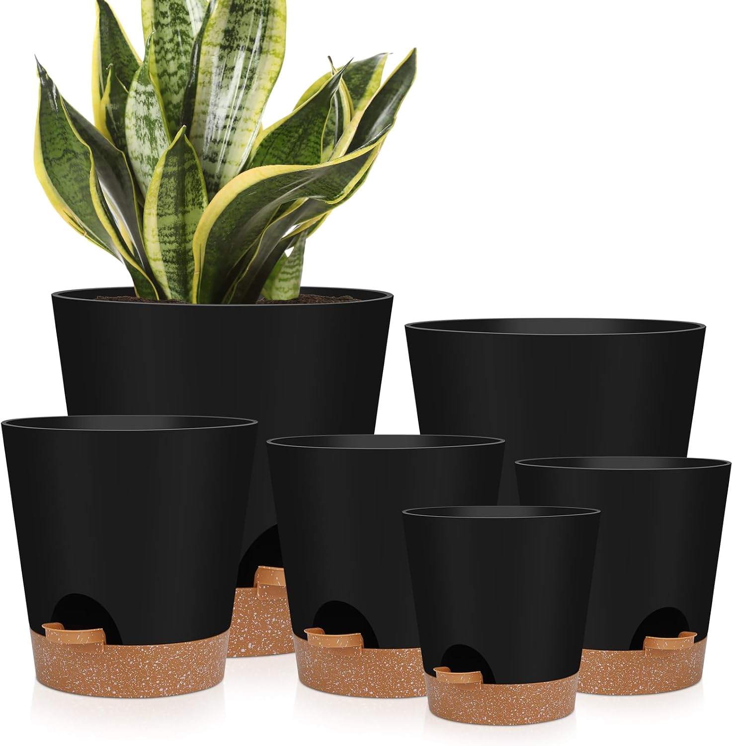 Self-Watering Planters — Set of 6, 5 to 8 in, Black