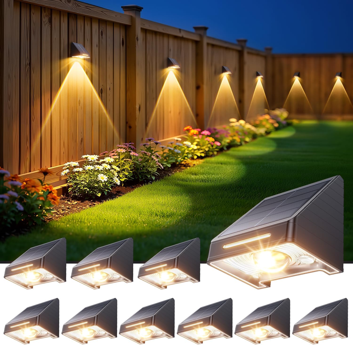 Solar Fence Lights, 10 Modes, 9 Colours, 10 Pieces