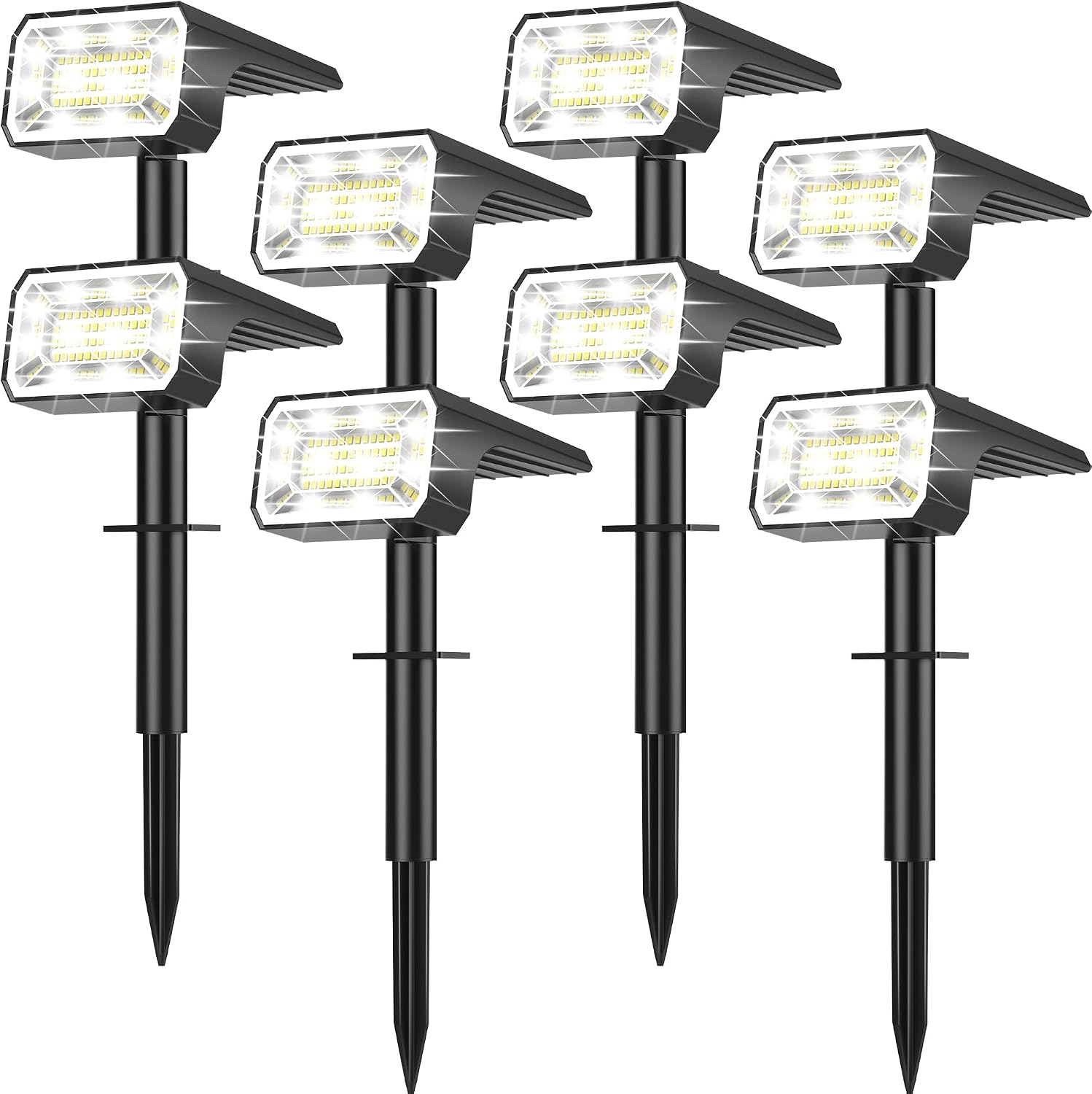 Solar Landscape Spotlights, Cool White, 4 Lighting Modes, 8 Pieces