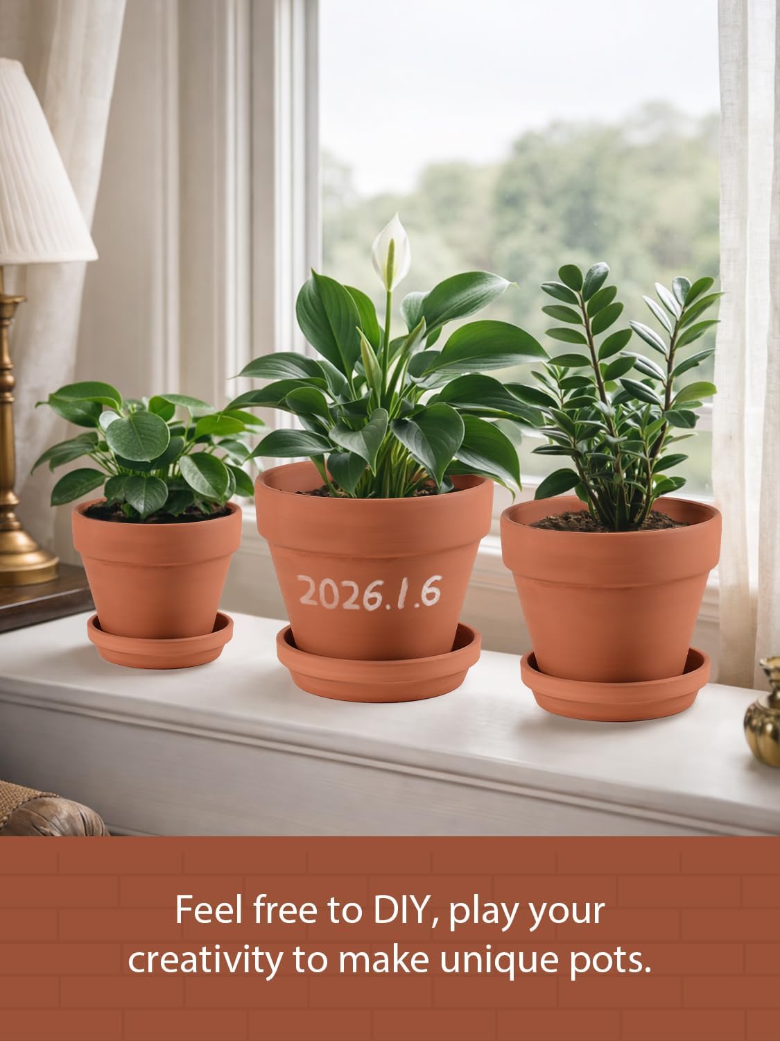 Terracotta Clay Planters with Saucers — Set of 3, 5/6/7 in