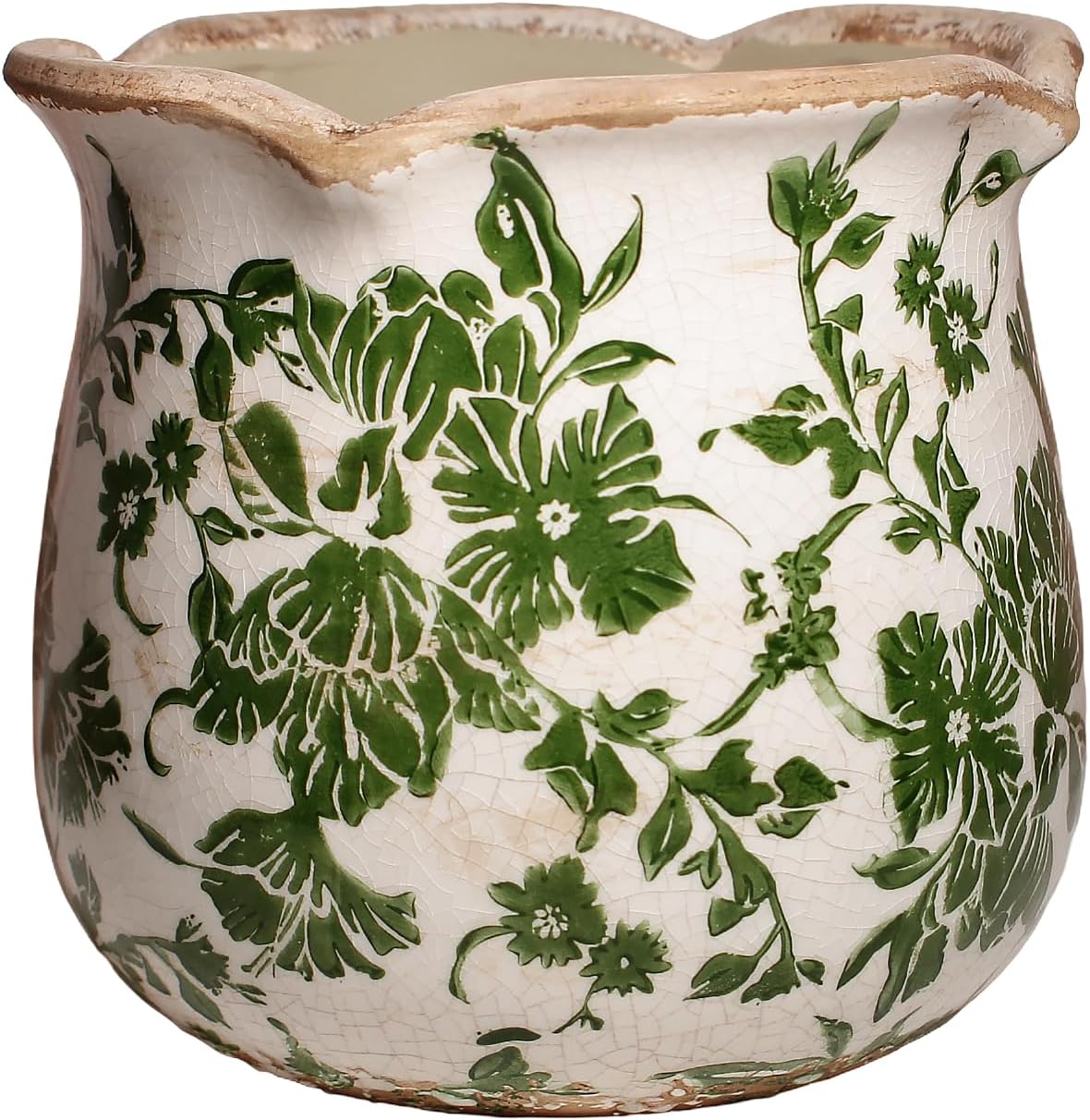 Tuscan-Style Ceramic Planter Vase — 6.1 in, Green, with Drainage